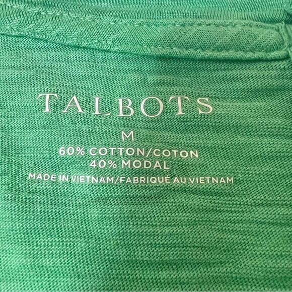 Talbots Green Slub Knit Button Back Cotton Modal Tee Size Medium - Picture 3 of 5